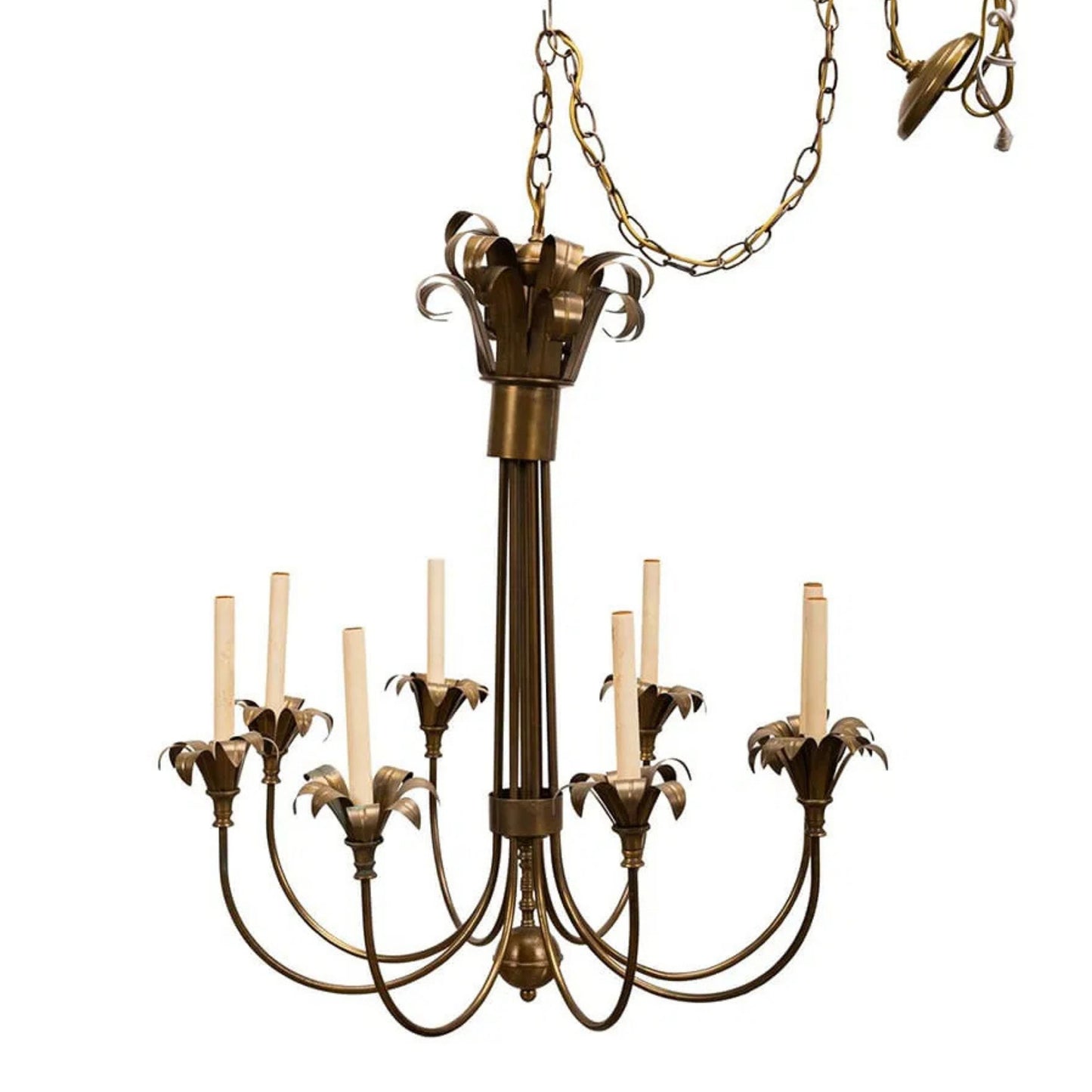 Late 20th Century 8-Light Brass Chandelier, Style of Tommi Parzinger