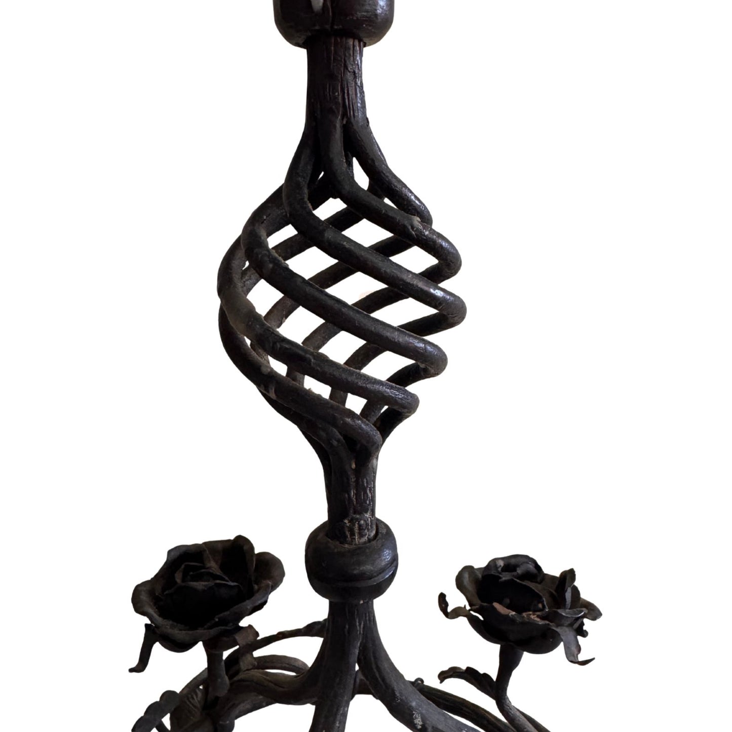 Pair of Vintage Wrought Iron Floral Candelabras, 5-Arm