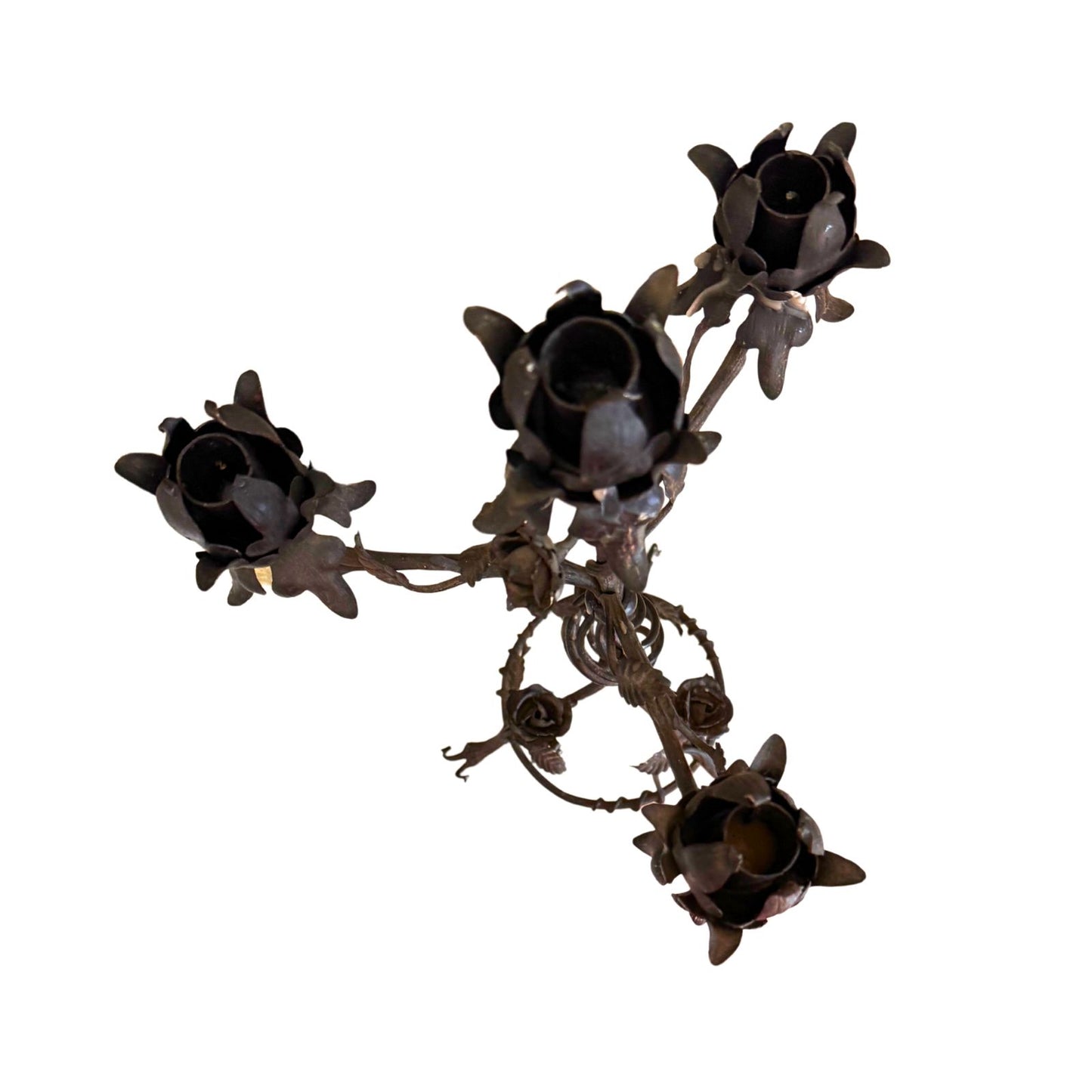 Pair of Vintage Wrought Iron Floral Candelabras, 5-Arm