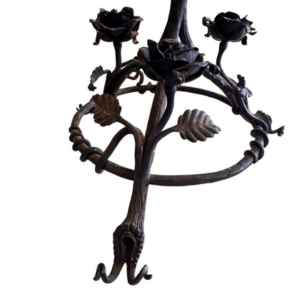 Pair of Vintage Wrought Iron Floral Candelabras, 5-Arm