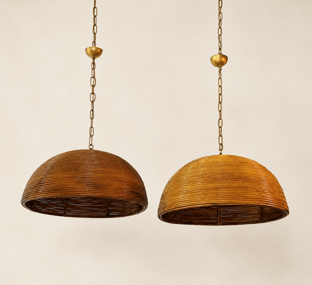 Pair of Italian Bamboo Dome Chandeliers, 20th Century