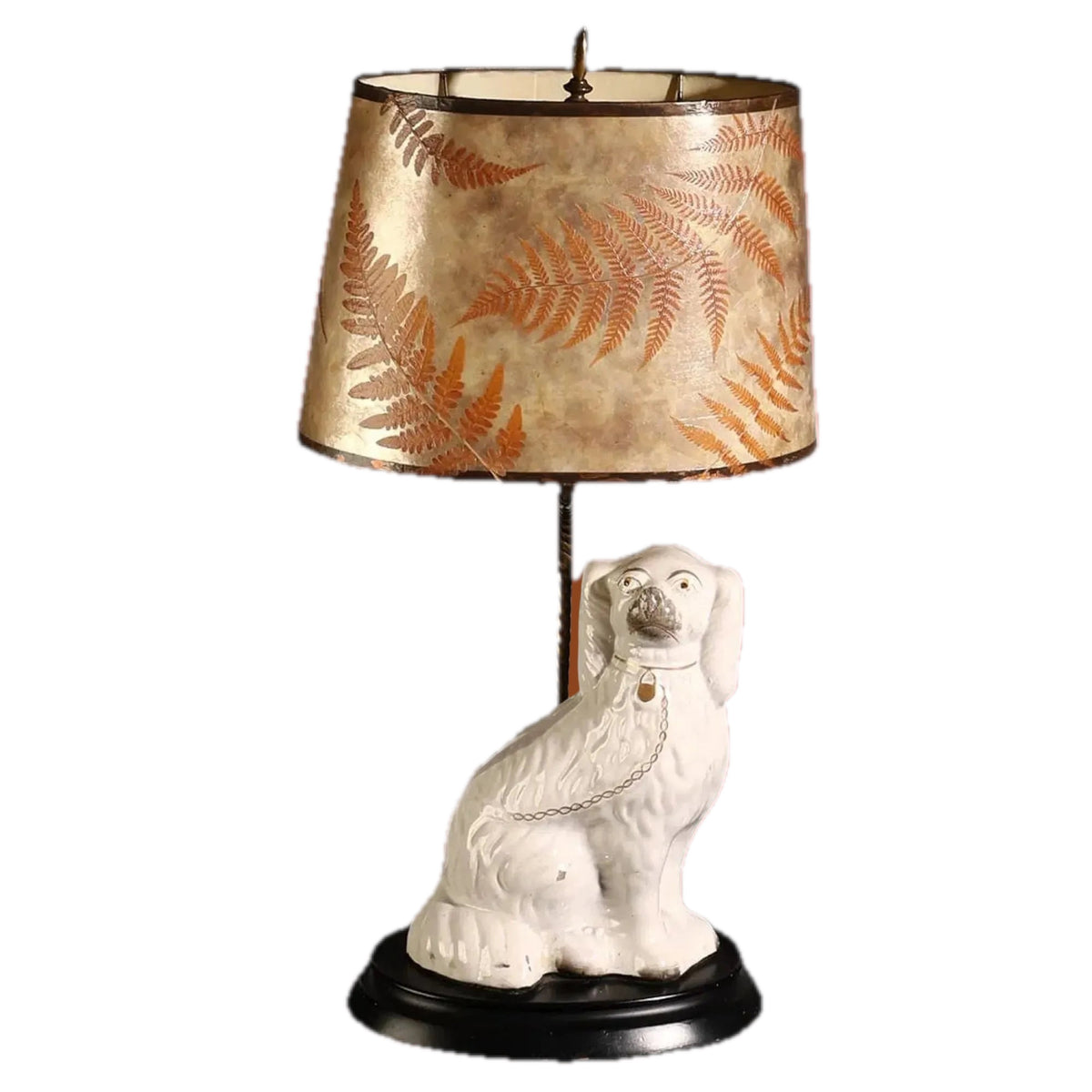 Staffordshire Dog Table Lamp w/ Botanical Fern Shade