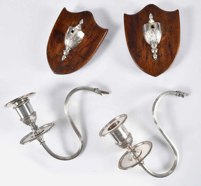 Silver Plate and Mahogany Wall Sconces