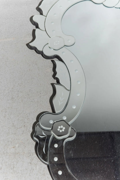 Venetian Etched Wall Mirror, Glass & Metal