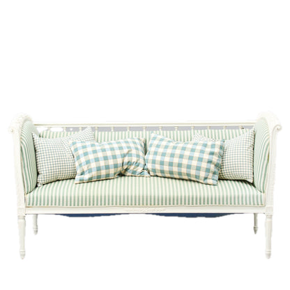 Gustavian-Style Painted Banquette Sofa with Green Striped Upholstery