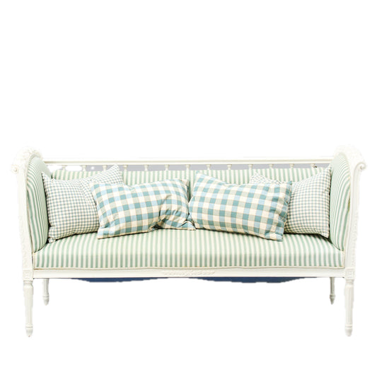 Gustavian-Style Painted Banquette Sofa with Green Striped Upholstery