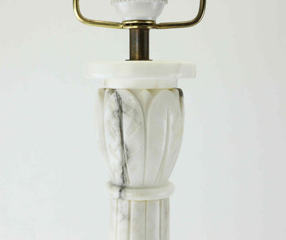 Carved marble capital detail on vintage column table lamp