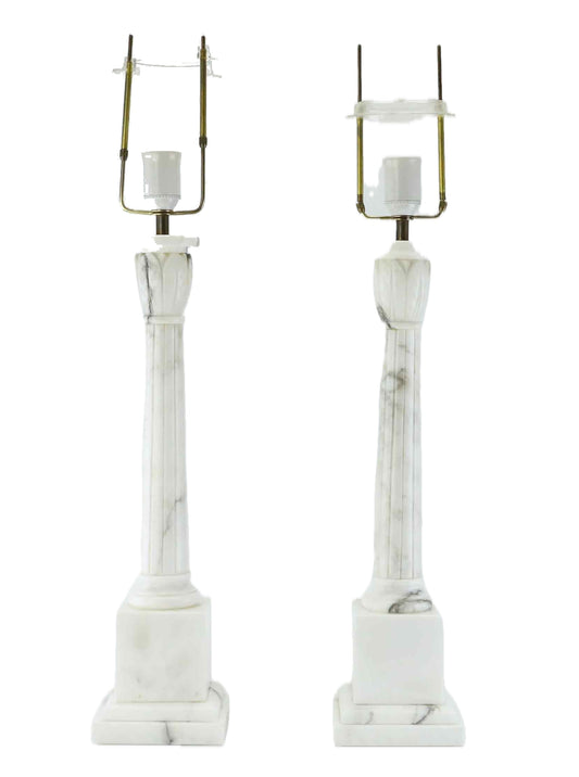 Pair of Vintage Marble Column Table Lamps