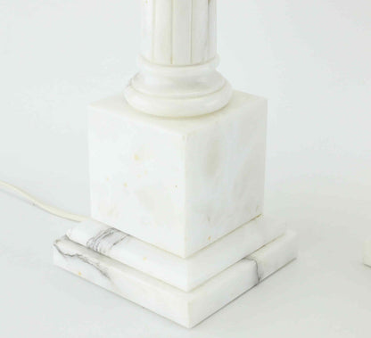 Close-up of marble base and veining on vintage column lamp