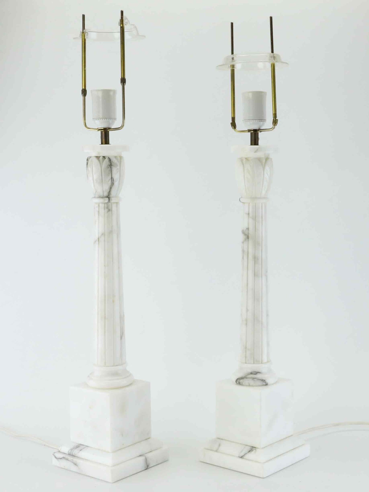 Pair of tall vintage marble column table lamps