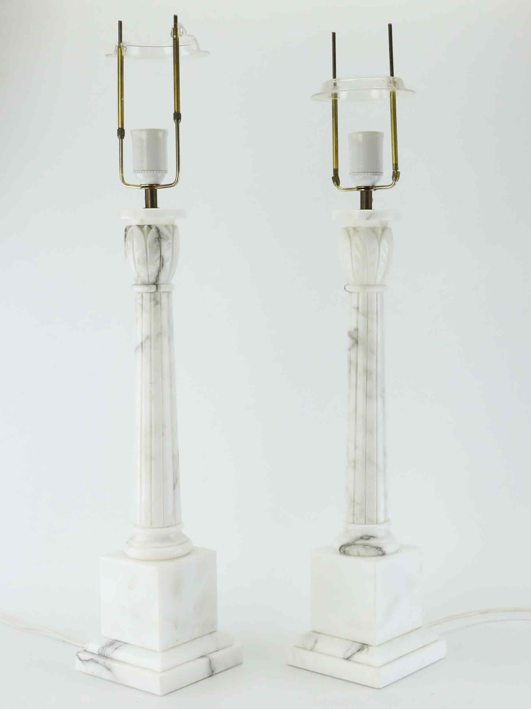 Pair of tall vintage marble column table lamps