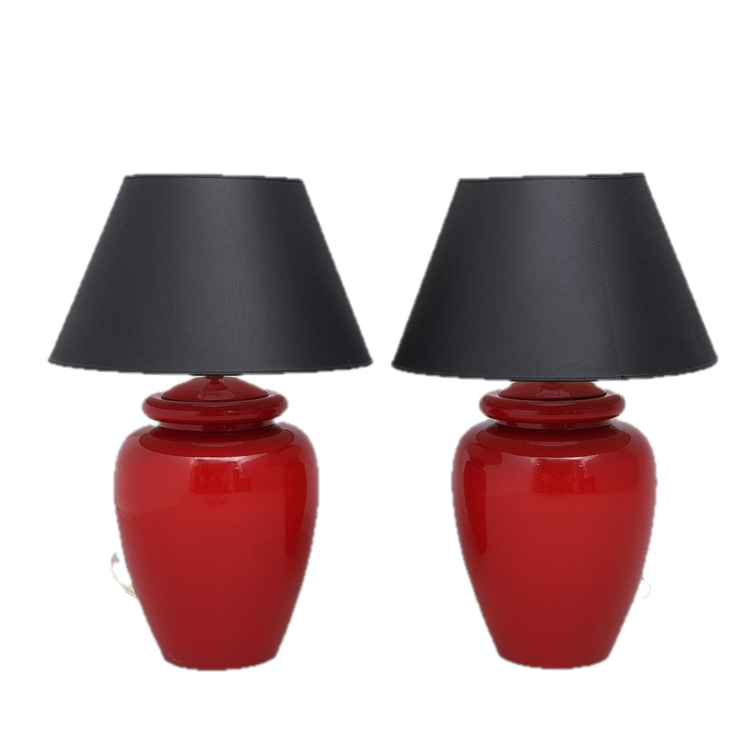 Pair of Red Glazed Ceramic Table Lamps by Kostka, France