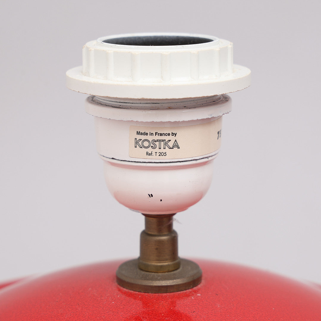 Kostka France maker label on red ceramic lamp
