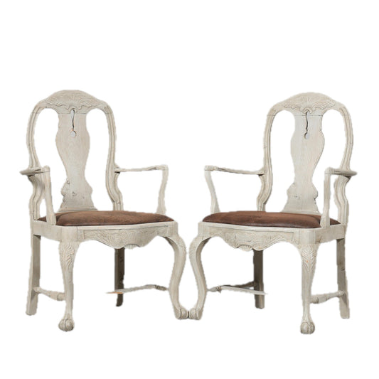 Pair of Rococo Style Painted Armchairs