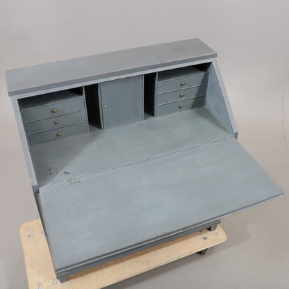 Interior drawers of blue-gray painted Swedish secretary desk