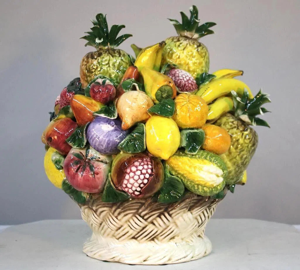 Ceramic fruit basket centerpiece front view