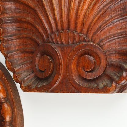 Close detail of Danish carved oak scallop shell ornament