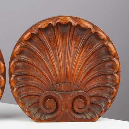 Front detail of Danish carved oak scallop shell ornament