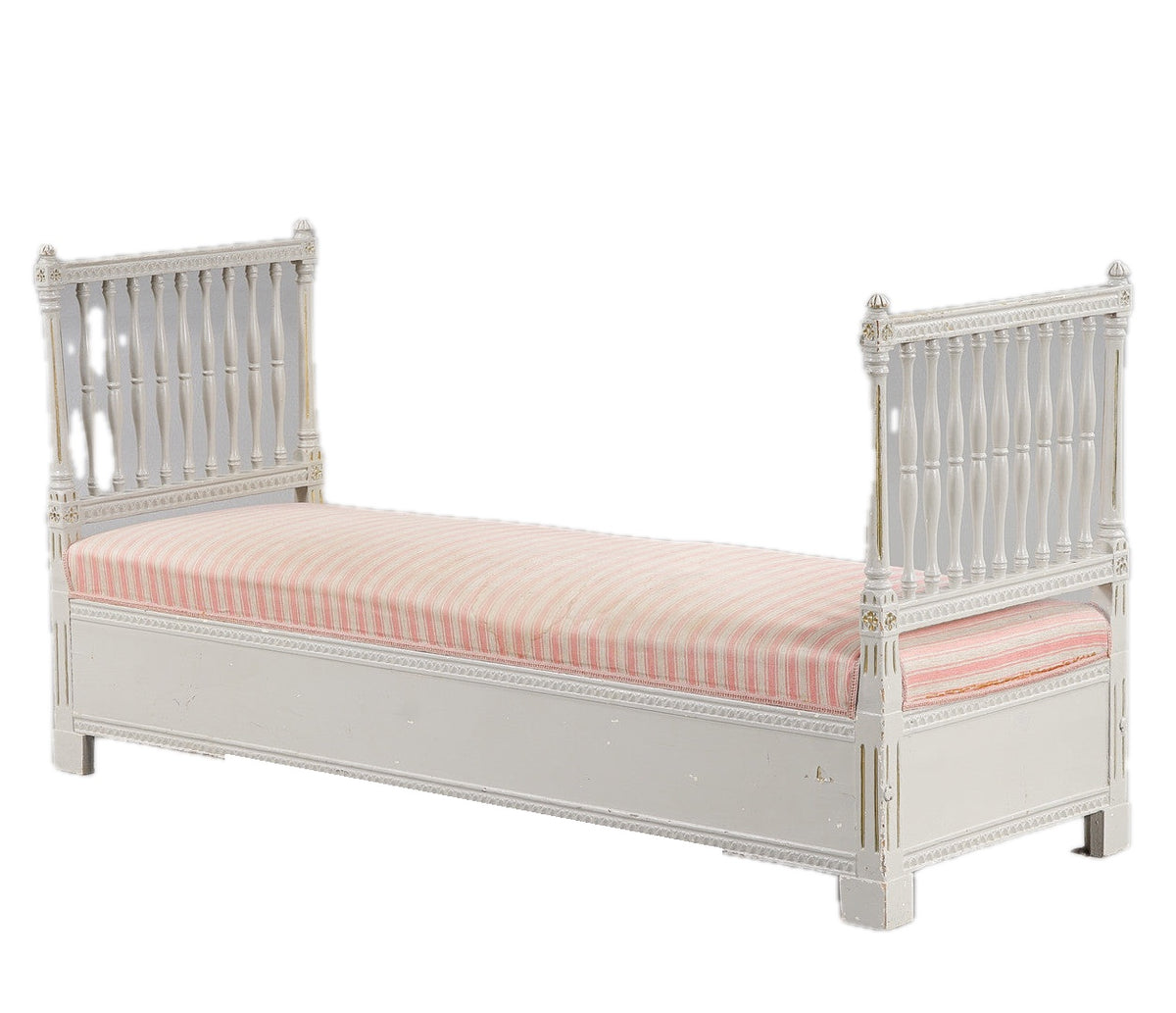 Antique Gustavian Banquette Sofa with Pink Striped Upholstery