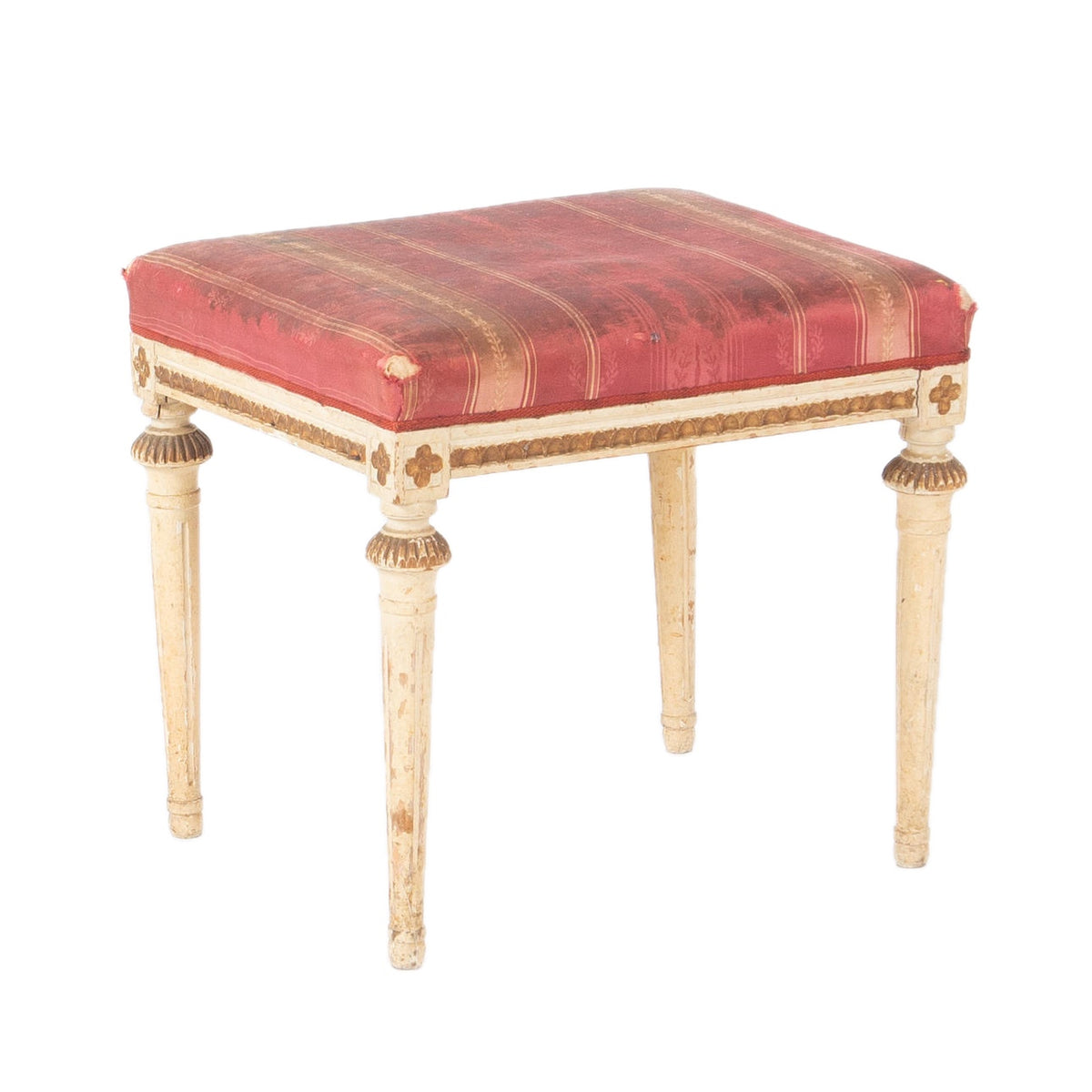 Gustavian Style Painted Stool with Red Striped Seat