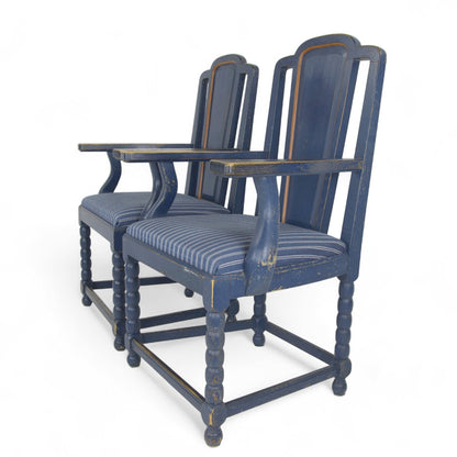 Swedish Painted Sofa & Armchair Set, Blue Striped Upholstery, Early 20th Century (3-Piece Suite)