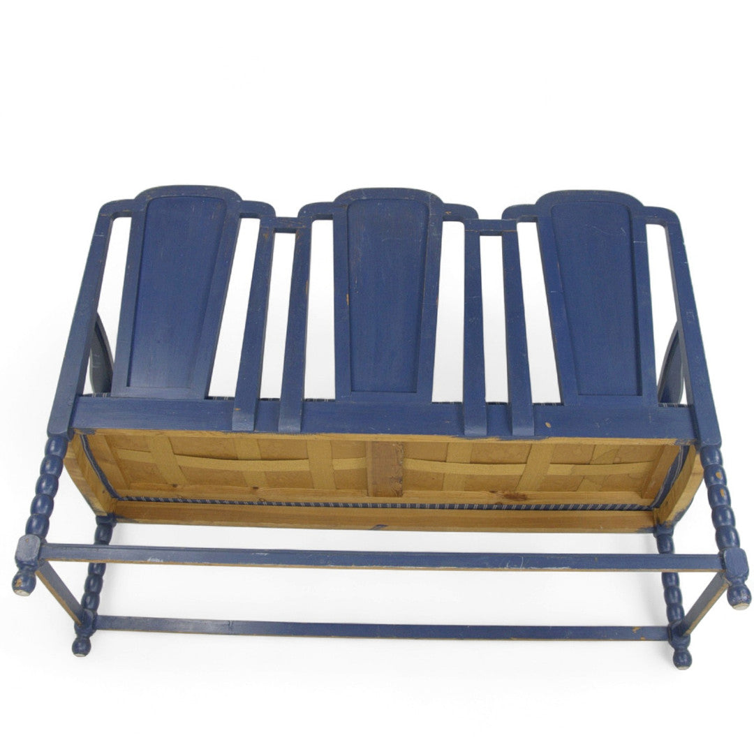 Swedish Painted Sofa & Armchair Set, Blue Striped Upholstery, Early 20th Century (3-Piece Suite)