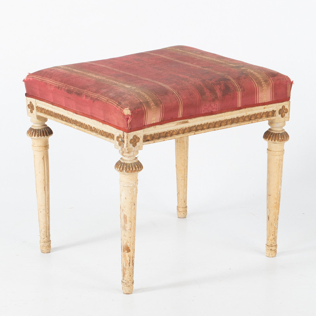 Gustavian Style Painted Stool with Red Striped Seat