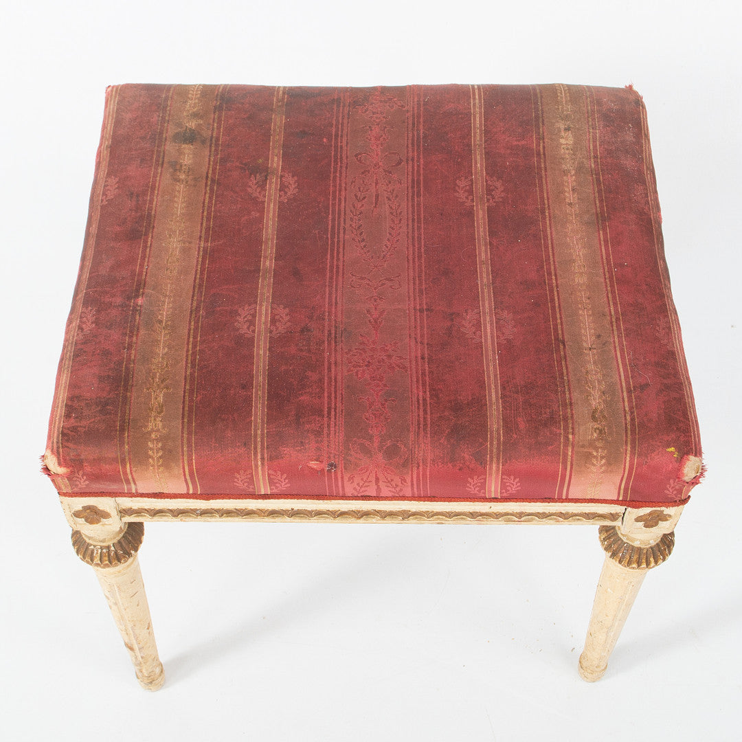 Gustavian Style Painted Stool with Red Striped Seat