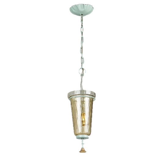 Swedish Mid-Century Painted Metal & Amber Glass Pendant Light in Celadon