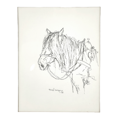 Bengt Hallgren framed horse ink drawing in glazed wood frame