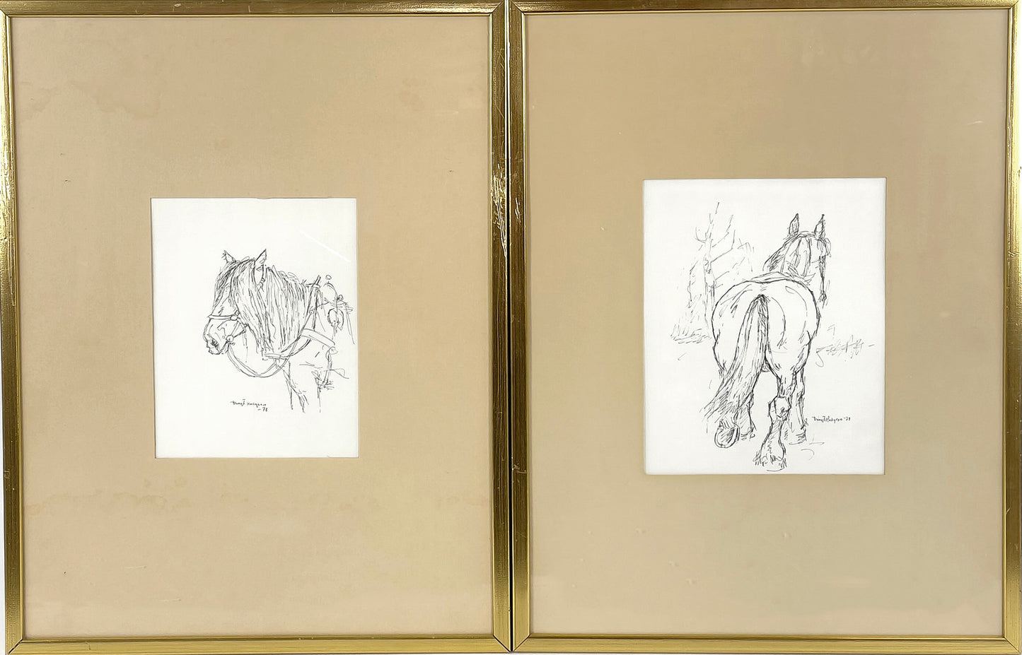 Close detail of Bengt Hallgren horse ink drawing, Swedish original art