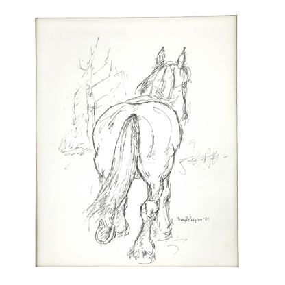 Pair of Swedish framed horse drawings by Bengt Hallgren for gallery wall