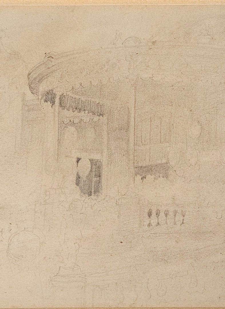 Close detail of Fortuny Catalan School pencil drawing on paper