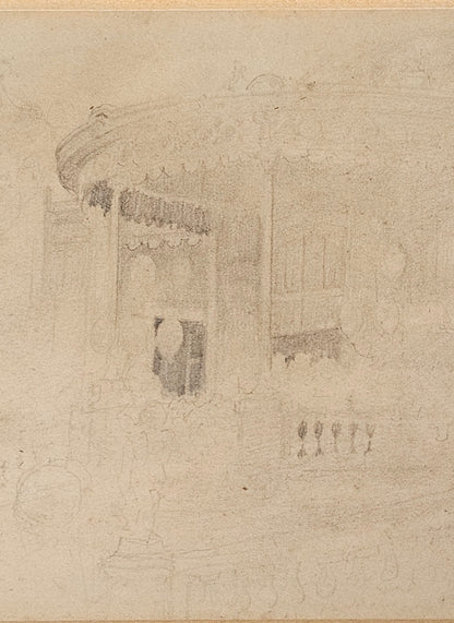 Close detail of Fortuny Catalan School pencil drawing on paper