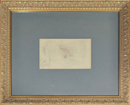 Small framed Spanish pencil drawing signed Fortuny in gold frame