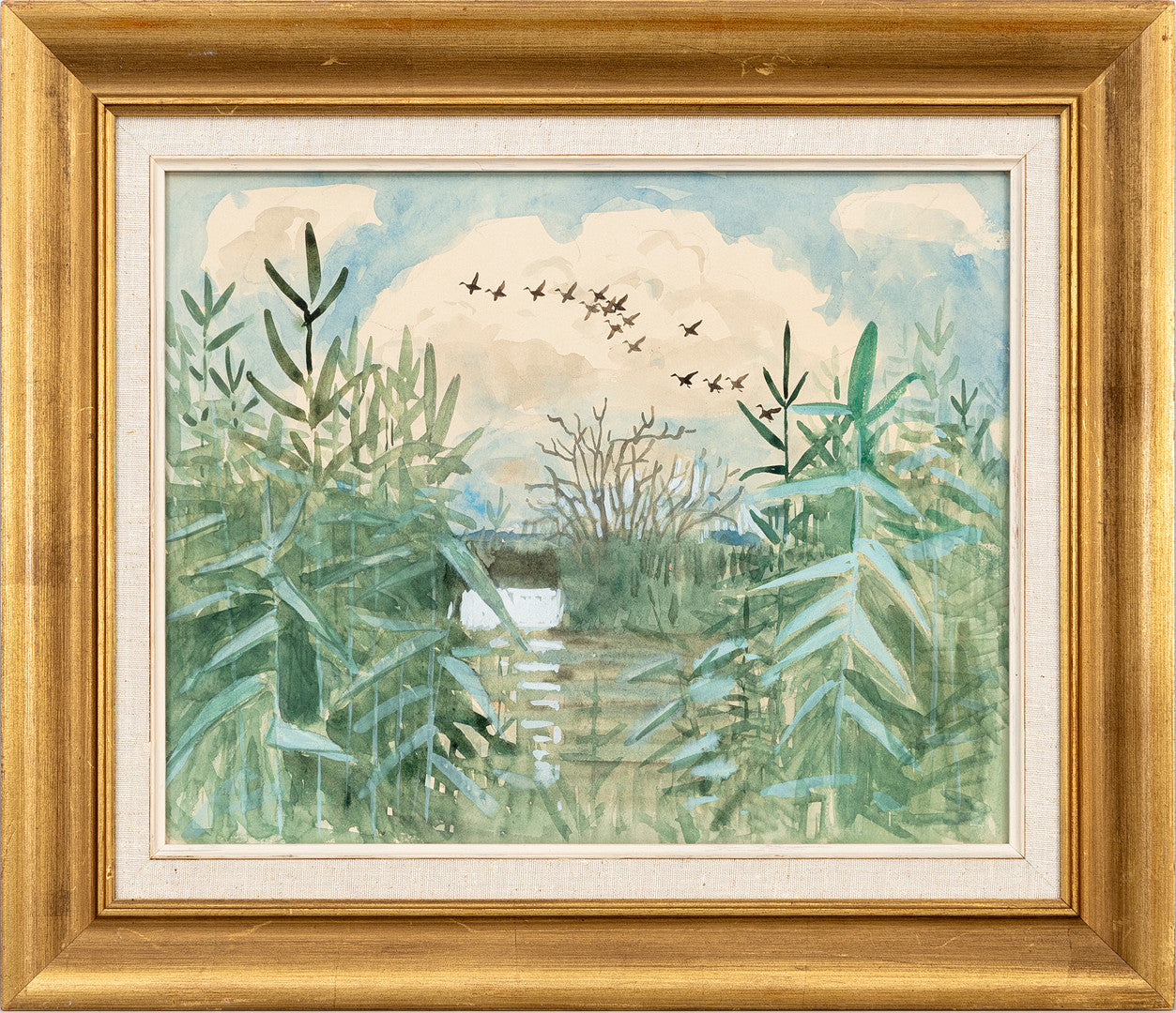 Harald Wiberg signed watercourse watercolor and gouache landscape, framed