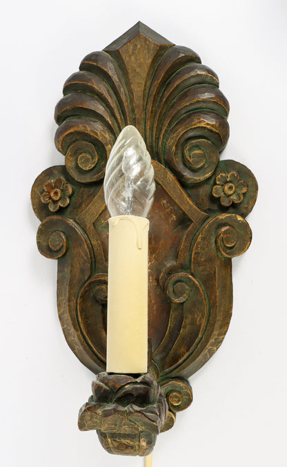 Matts i Taserud Carved Wooden Wall Sconce