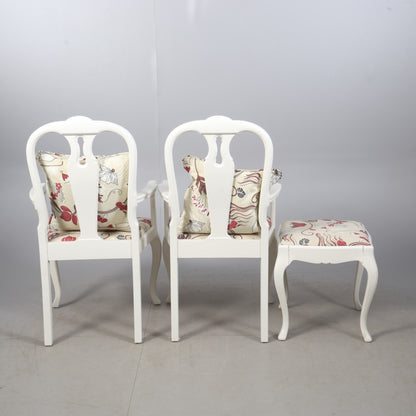 Pair of Rococo Style Armchairs with Matching Stool