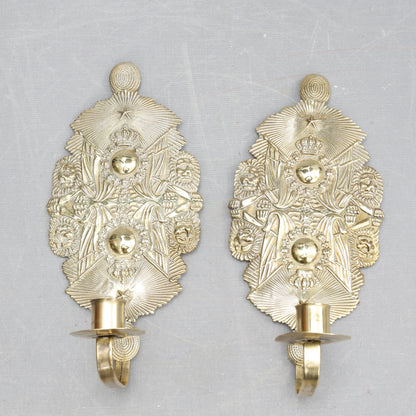 Pair of Candle Sconces Made from Military Cap Badges, 20th Century