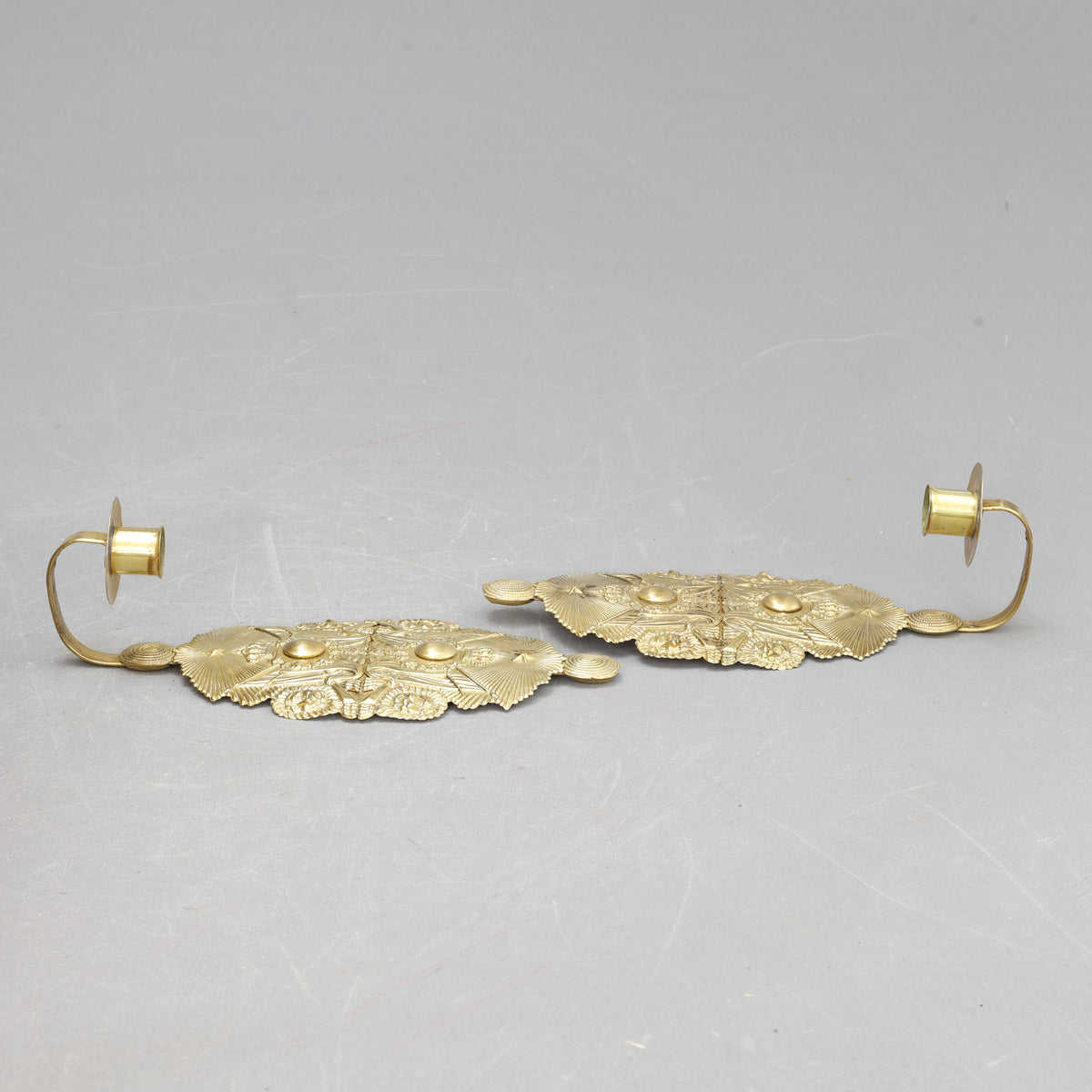 Pair of Wall Sconces Made from Military Cap Badges