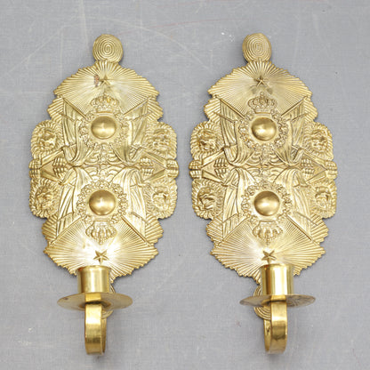 Pair of Wall Sconces Made from Military Cap Badges