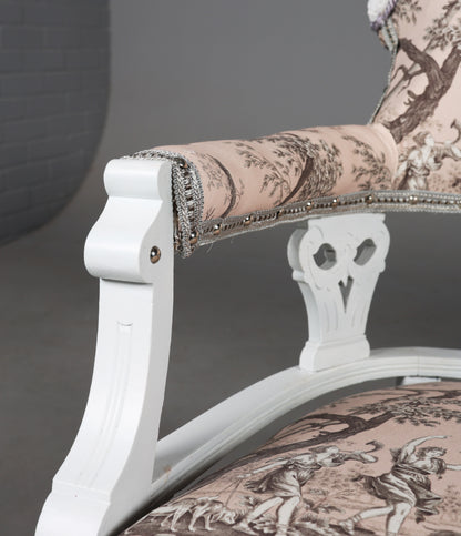 Victorian Style White Painted Sofa and Matching Four-Panel Screen in Toile de Jouy