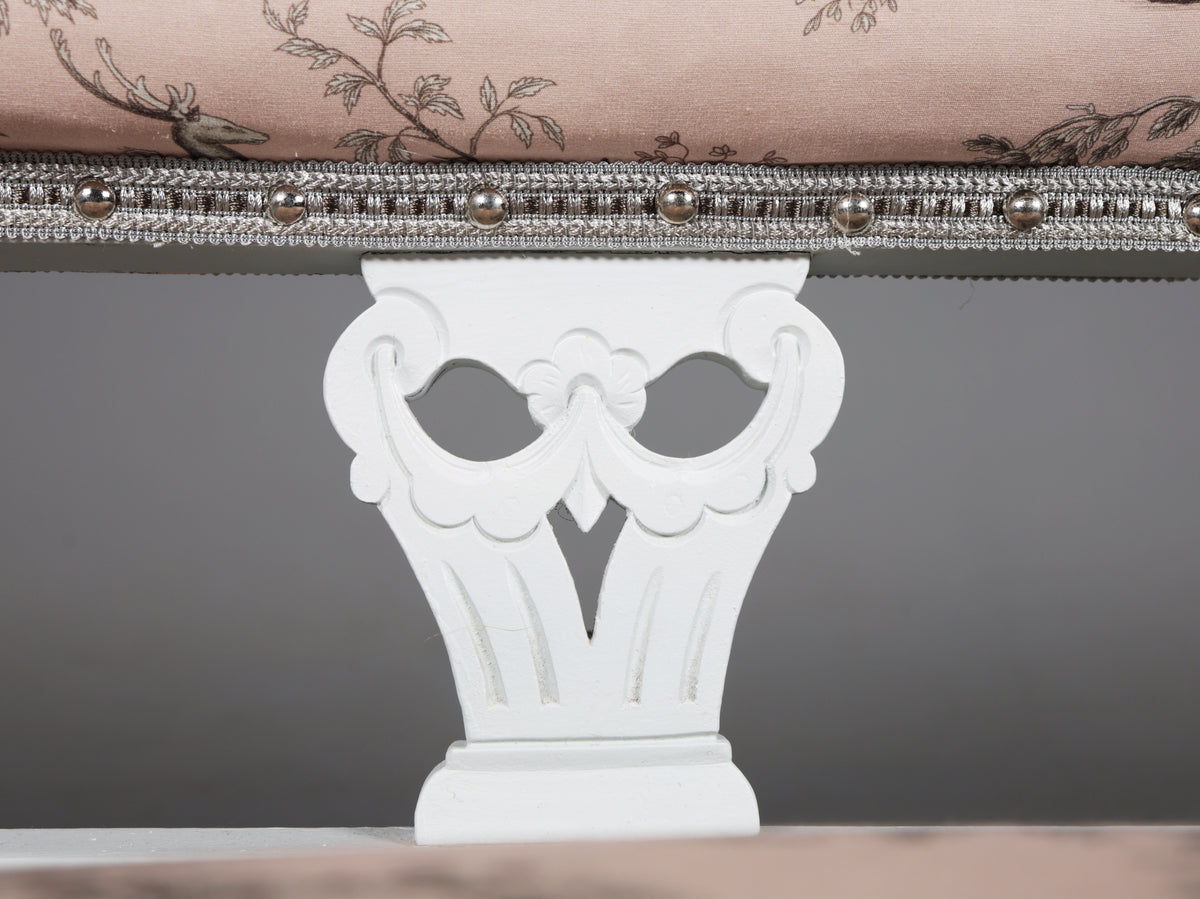 Victorian Style White Painted Sofa and Matching Four-Panel Screen in Toile de Jouy