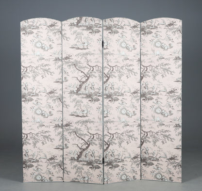 Victorian Style White Painted Sofa and Matching Four-Panel Screen in Toile de Jouy