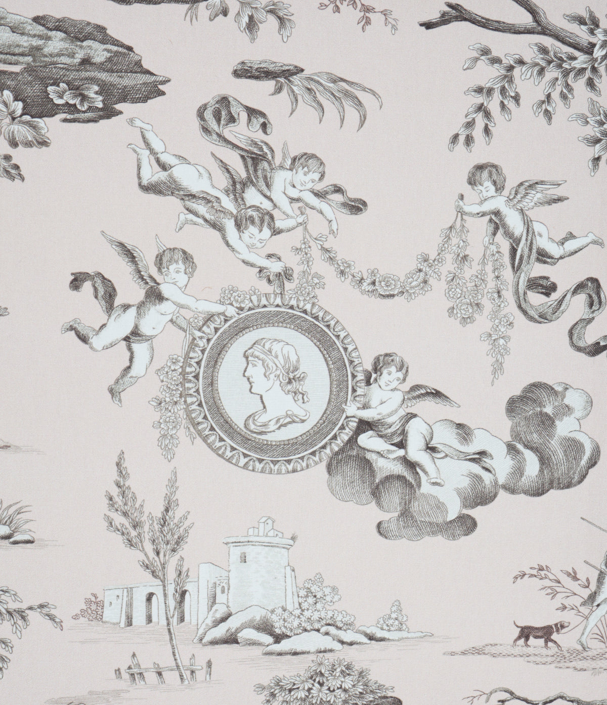 Victorian Style White Painted Sofa and Matching Four-Panel Screen in Toile de Jouy