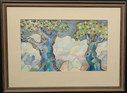 Cubist Landscape, Mixed Media, Signed Bj:sson