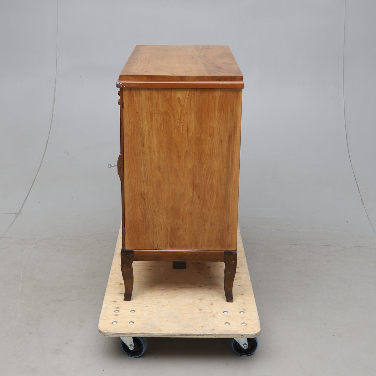 Walnut Veneered Three-Drawer Chest with Ebonized Details, Late 19th Century