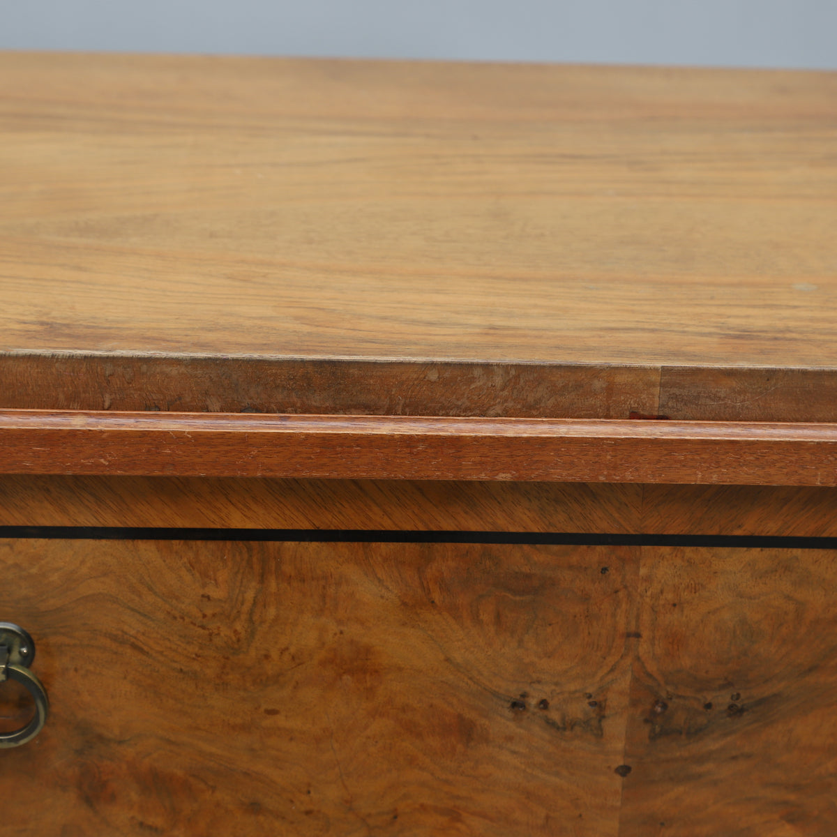Walnut Veneered Three-Drawer Chest with Ebonized Details, Late 19th Century