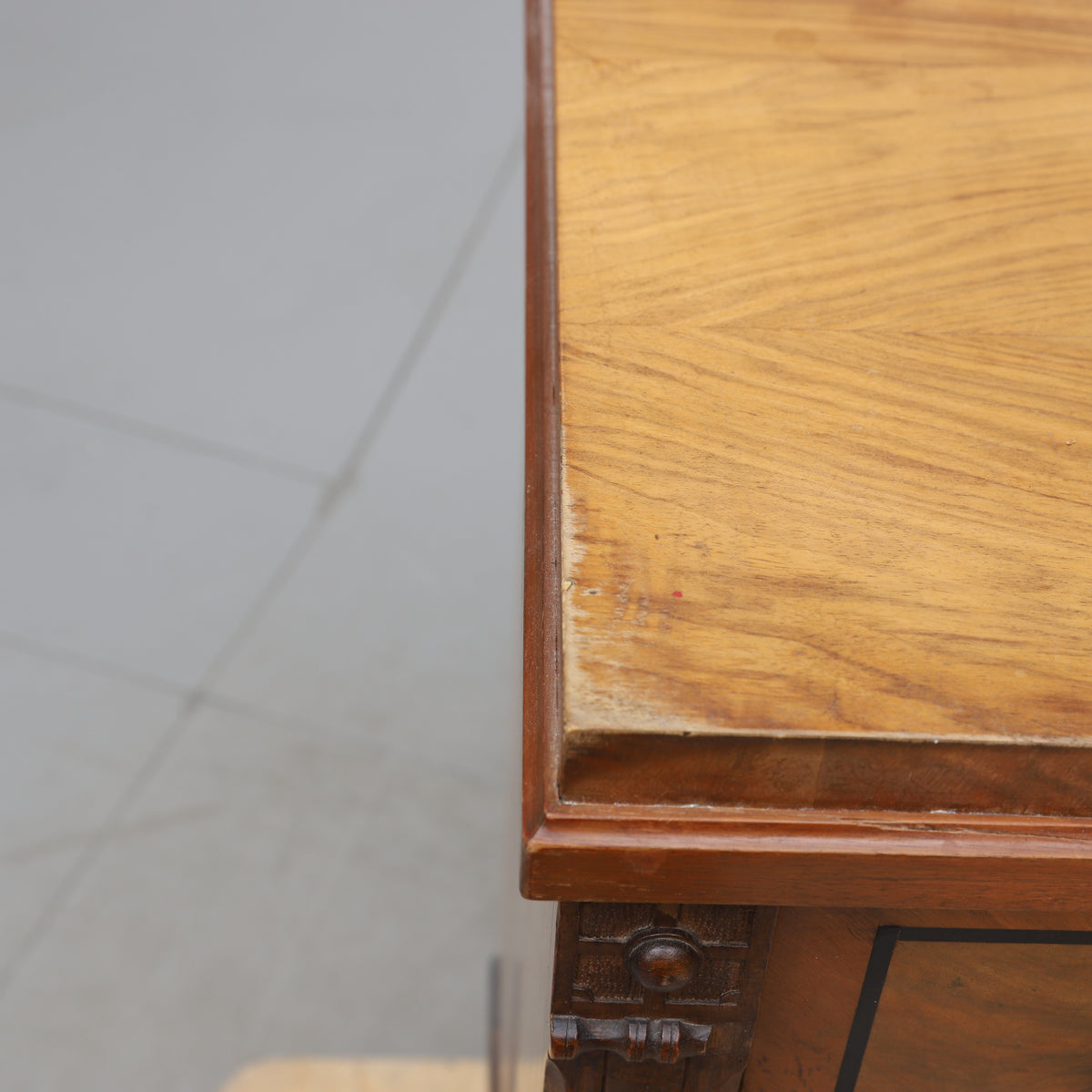 Walnut Veneered Three-Drawer Chest with Ebonized Details, Late 19th Century
