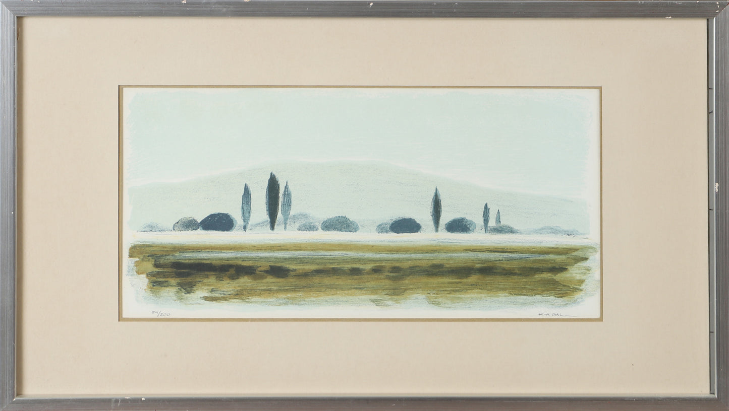 Framed Lithograph, Cypress Landscape — Signed K.A. Dal,